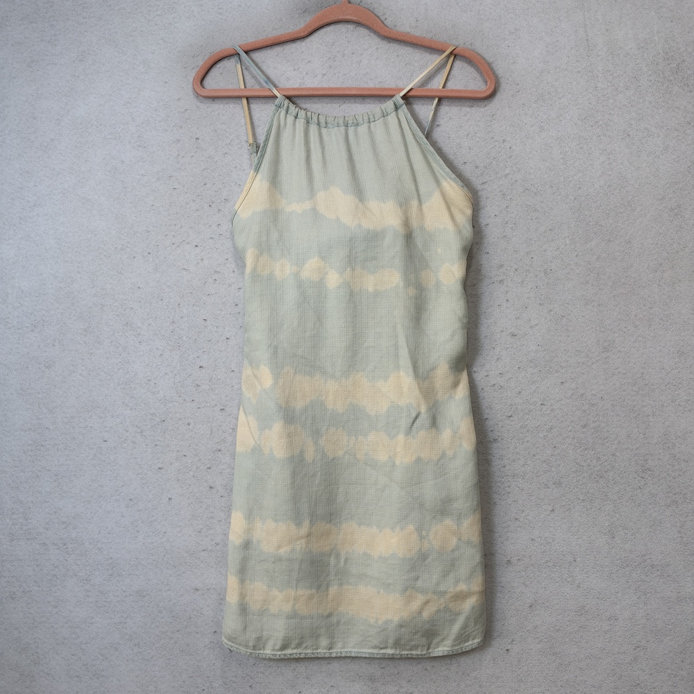 Cloth & Stone Dress Womens Medium Green Tie Dye Halter Back Bow Mini Sundress
